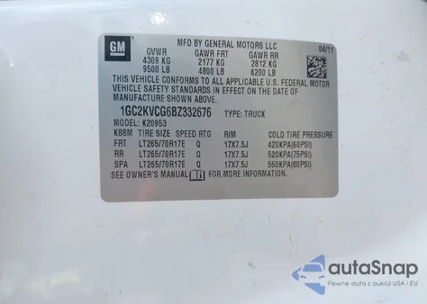 2011 Chevrolet Silverado 2500Hd Work Truck from USA, damaged, VIN 1GC2KVCG6BZ332676